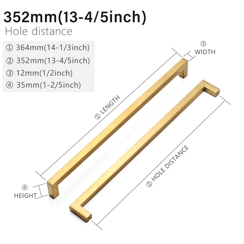 Redunest Cabinet Pulls Gold Cabinet Handles Square Drawer Pulls  10 Pack 13-4/5 Inch Stainless Steel Kitchen Door Cupboard Cabinet Handles  Drawer Hardware Handles  352mm Hole Centers - Image 2
